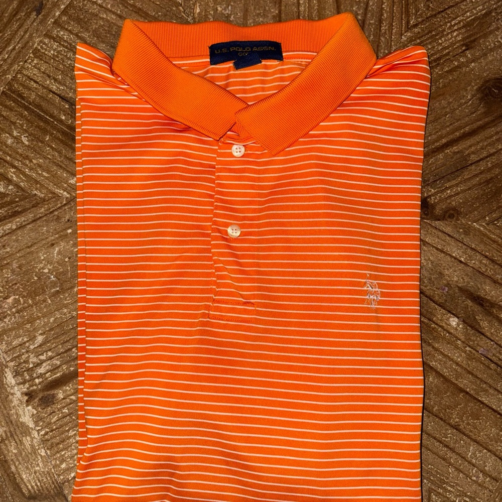 U.S. Polo Assn Mens XXL Orange Striped Golf Polo Shirt Performance Casual Summer